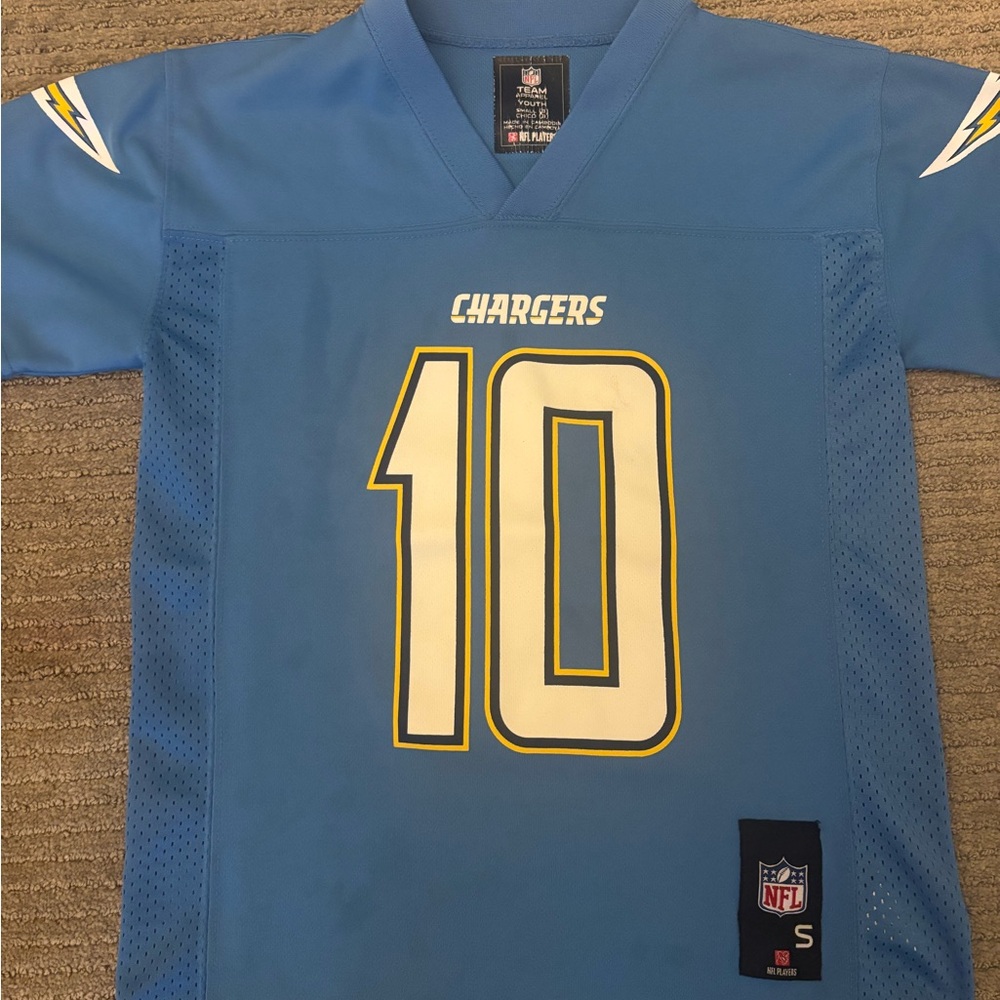 Blue LA Chargers Herbert Jersey with Number 10. Youth small.
